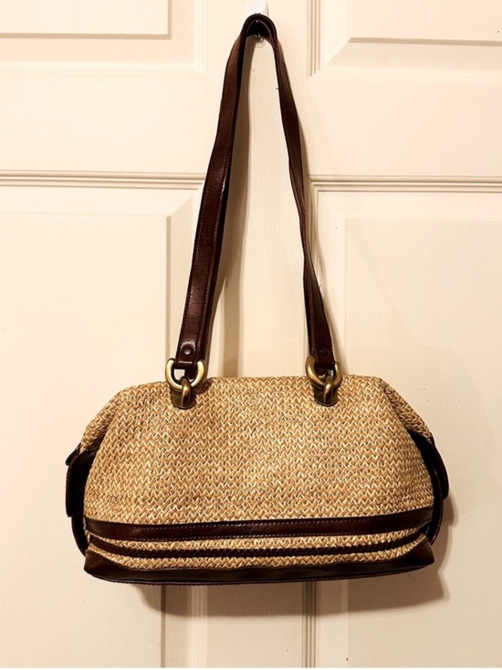 Vintage Handbags - Vintage | Bag | Leather & Straw Shoulder Bag